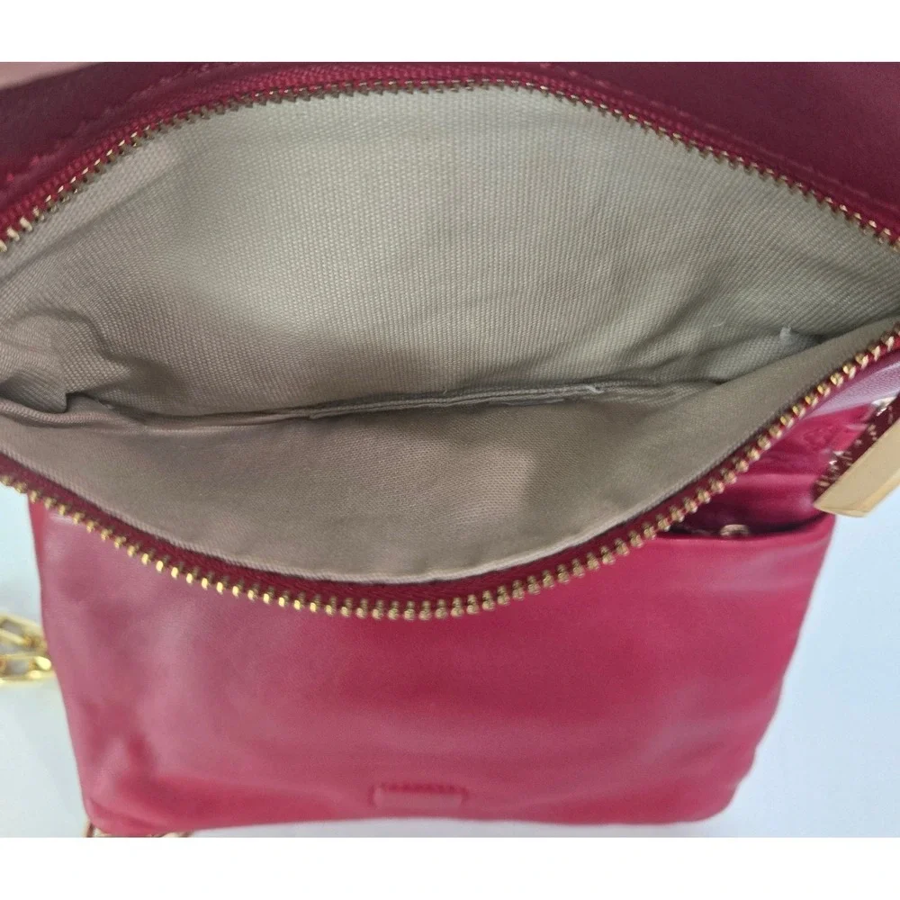 Tory Burch Miller Crossbody Bag Small Red Leather Gold Chain Logo Medallion 1113